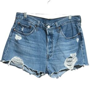 Levi's 501 Cutoff Distressed Light Wash Jean Shorts Button Fly Sz 32 High  Rise